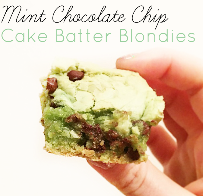 Mint Chocolate Chip Cake Batter Blondies